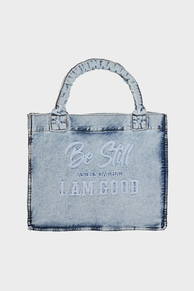 its basic Kot rengi 1-b-3w4-27 nakışlı körüklü askılı denim çanta