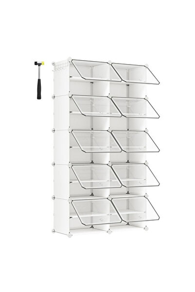OEM SONGMICS Modular Shoe Cabinet with 10 Compartments, Transparent Doors, 83x32x156 cm, White