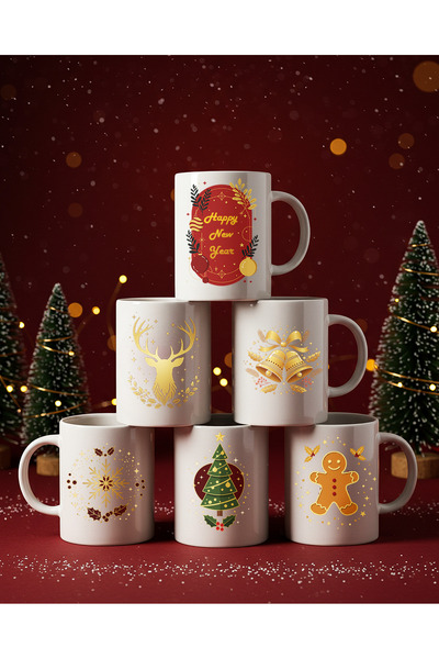Allin 6’lı Noel & Yılbaşı Kupa Seti – Özel Tasarım Kahve Çay Kupası – Hediyel...