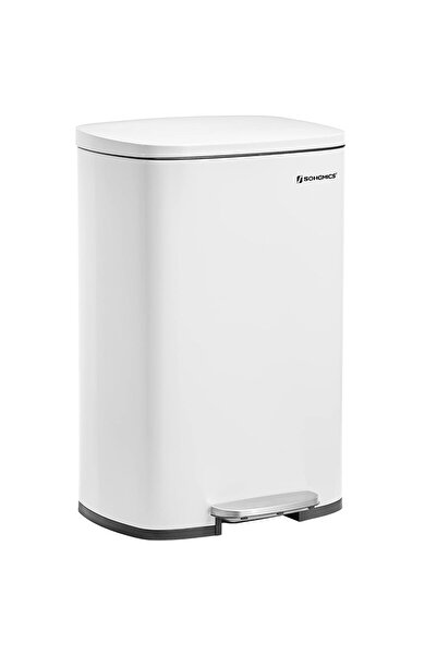 SONGMICS Steel waste bin with pedal, plastic inner bucket, 50L, 43x32x66cm, white