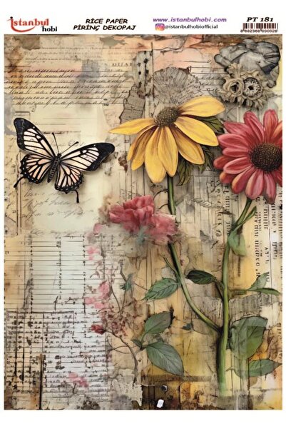 İstanbul Hobi ورق ديكور نحاسي 30×42 سم PT-181 زهرة وفراشة