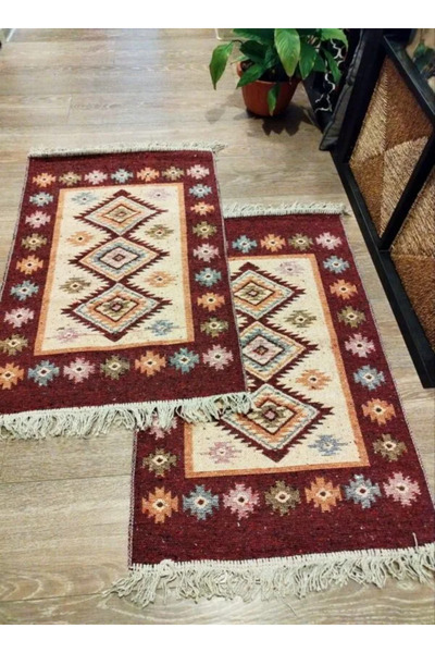 OEM 1+1 Traditional Rugs, Size 60x90cm, Red and Cream, ROMB Pattern