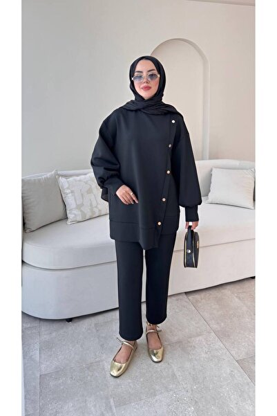 Molly Nelly Women's Scuba Side Snap Pants Black Hijab Suit
