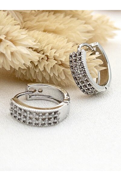 Siya Silver Special Series Zircon Stone Perforated Non-Tarnish Steel Hoop Earrings - 1.7 cm