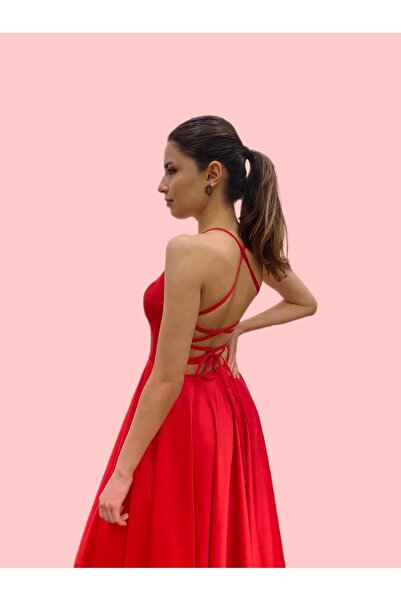 ziibutik KIRMIZI UZUN SATEN ABİYE