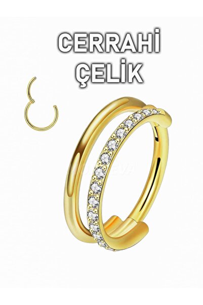 MORNEVA Cerrahi Çelik Tek Delikte İkili Tam Tur Taşlı Ve Taşsız Halka Septum Helix Conch Piercingi (1 Adet)