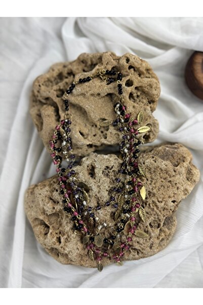 SEDEF TAKI Yaprak Charmlı Vintage sarmal kolye