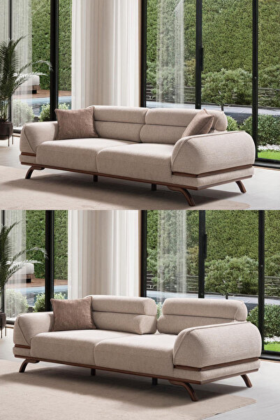 Cavissa Home Living Creas Sırt Mekanizmalı Kanepe Üçlü Koltuk Krem