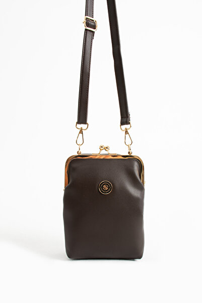 Sanmorris Women's Brown Crossbody Shoulder Bag with Adjustable Crossbody Strap and Gold Accessories