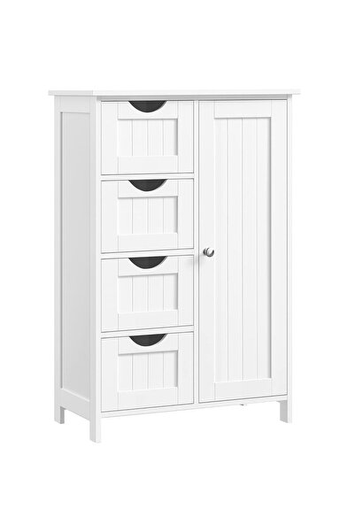 VASAGLE Dulap de depozitare pe podea pentru baie, din lemn, cu 4 sertare, 1 usa, 30x55x82cm, alb