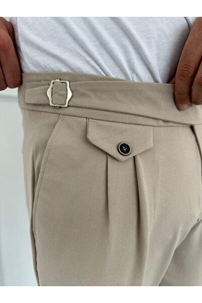 aruz moda giyim & ayakkabı Erkek Bel Toka Detaylı Pileli Old Money Pantolon