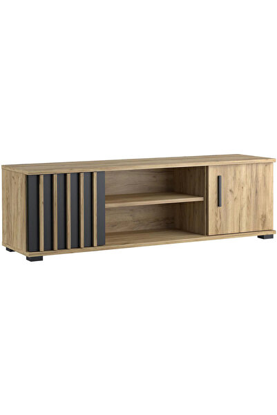 OEM Modern TV cabinet 140x37 cm with 2 doors and shelves, craft finish with black