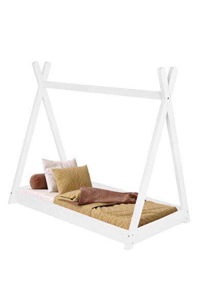SERSIMO Wooden children's bed, TeePee model, slatted bed included, 61x146x130 cm, white
