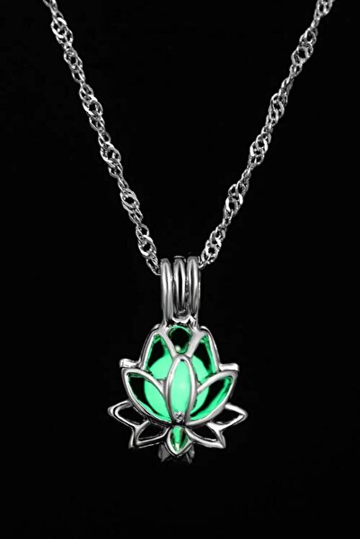 Tudivanyu Aksesuar قلادة اللؤلؤ المتوهجة في الليل والظلام داخل زهرة اللوتس