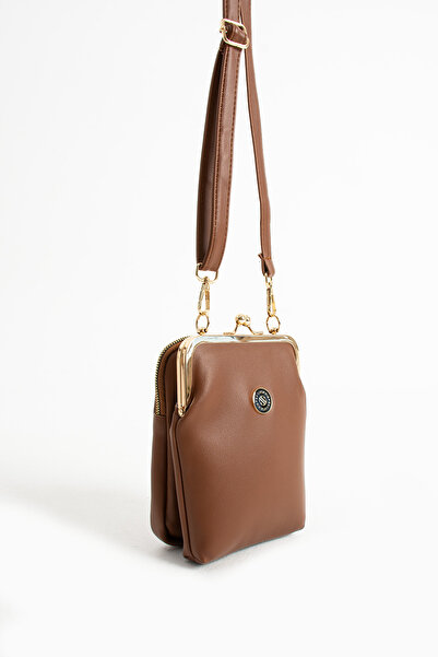 Sanmorris Women's Adjustable Crossbody Strap Tan Matte Crossbody Shoulder Bag with Gold Accessories