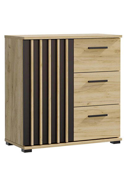 SERSIMO Comodă Montana 80 cu 3 sertare și 1 ușă, 81x37x80 cm, stejar negru și artizanal