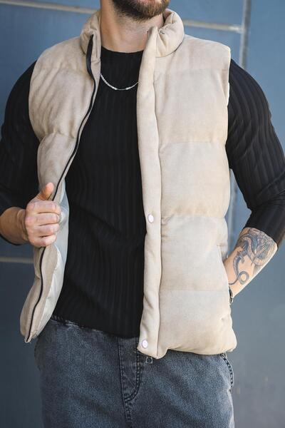 since 1990 man Mantaff Pocketed Stand Collar Filling Men's Inflatable Suede Nubuck Vest