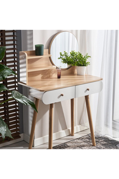 SERSIMO Ravena dressing and makeup table, white beech, with 2 drawers, mirror, 80x40x122 cm