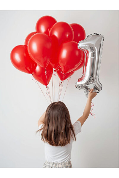 Umamiçe 1 Number Balloon Set – 40 Inch (100 cm) Foil Balloon + 10 Metallic Re...