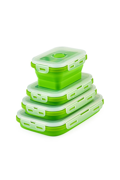 Onuvio Set of 4 Onuvio® Rectangular Expandable Collapsible Food Grade Silicone Casseroles with Lids - Green