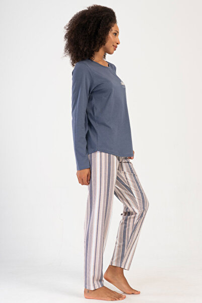 VİENETTA Pamuklu Kadın Büyük Beden Uzun Kol Pijama Takım