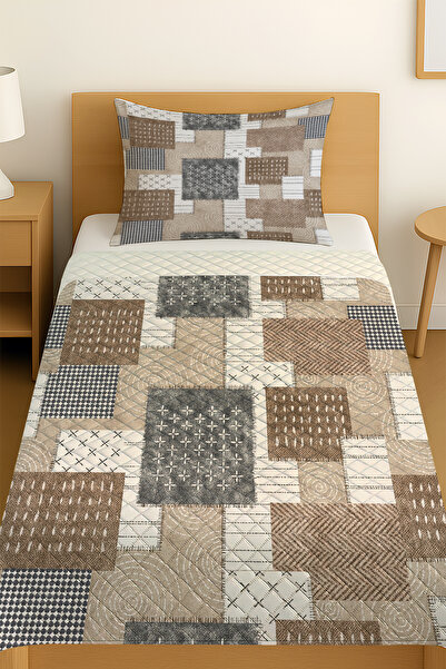 3D ELSE HALI Brown Geometric Retro Patterned Single Pique Set Bedspread