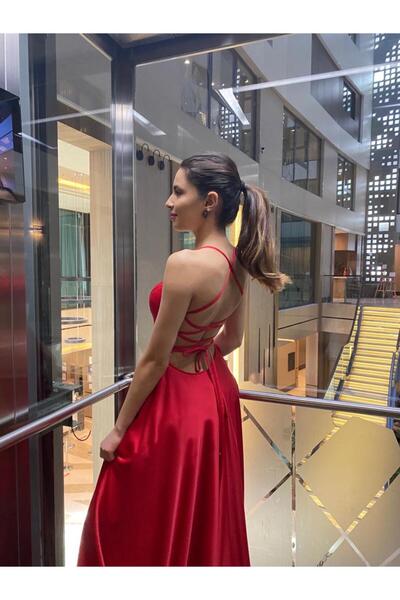 ziibutik KIRMIZI UZUN SATEN ABİYE