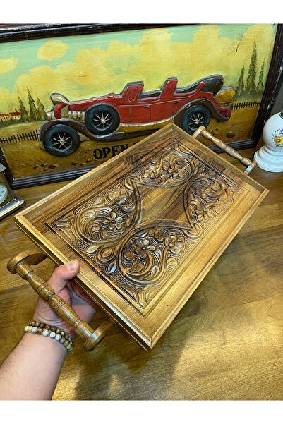 ANTİKA AYAL Wooden Walnut Tray 58X30 cm
