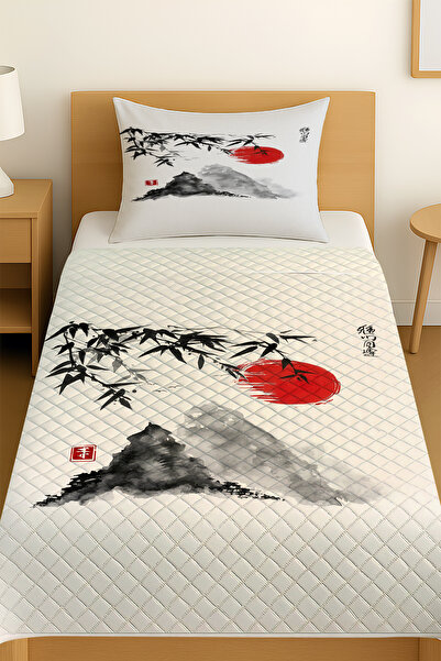 3D ELSE HALI Japanese Mountains Landscape Patterned Single Person Pike Set Bedspread