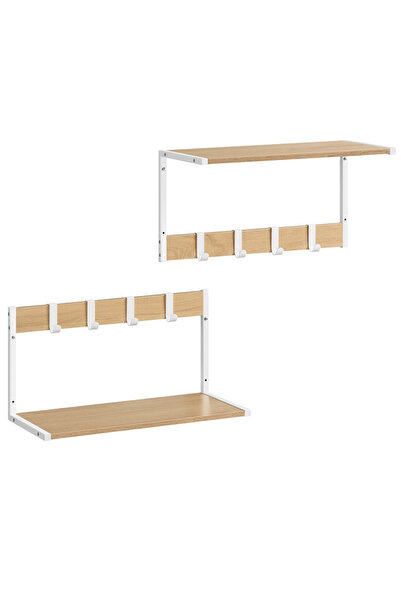 VASAGLE Set de 2 suporturi de haine de perete cu rafturi, PAL și oțel, 50x24x...