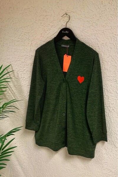 Büyük Moda Heart Embroidered Knitwear Cardigan
