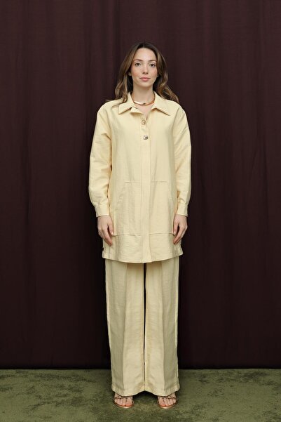 Puane Women's Button Detailed Suit - 14380Tks - Yellow