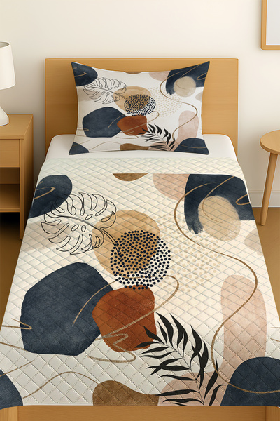 Else Dekor Gray Brown Minimal Patterned Single Pique Set Bedspread