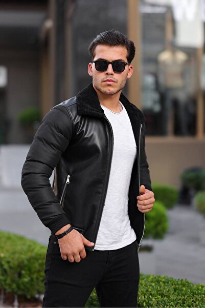 BOYS MANS Men's Leather Jacket Winter Black Leather Jacket
