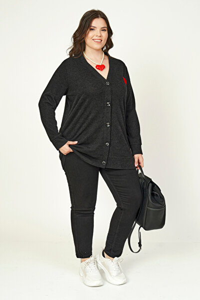 Büyük Moda Heart Embroidered Knitwear Cardigan