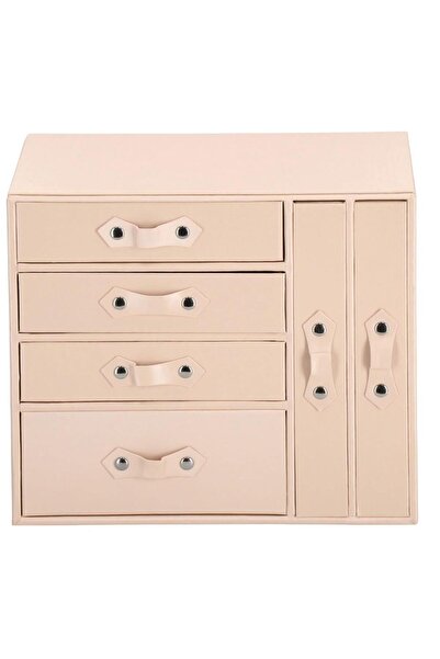 SERSIMO (DL) Jewelry storage and organization box, -leather + velour, 26 x 22 x 18 cm, pink