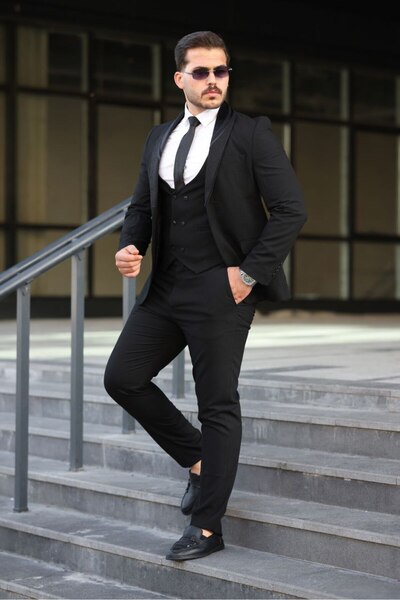 MISTER MR.PAPYON FASHION Erkek Dar Smokin Damatlık Kalıp Ceket Yelek Pantolon Takım Elbise