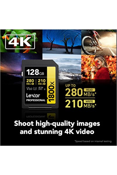 Lexar بطاقة ذاكرة Professional 1800x | سرعة 280MB/s | تسجيل فيديو 4K و8K | 128GB