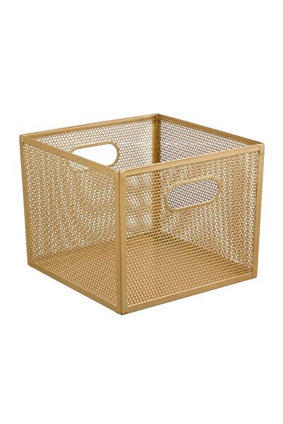 ACE Interdesign Perforated Metal Bin (Brass, 25.4 x 25.4 x 20.3 cm)