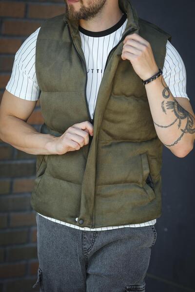 since 1990 man Mantaff Pocketed Stand Collar Filling Men's Inflatable Suede Nubuck Vest