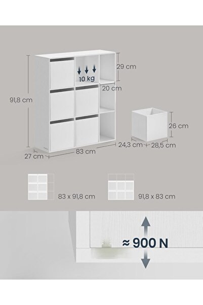 SONGMICS Modular Shelving Unit 9 Compartments with 6 Drawers, Chipboard and MDF, 83x27x92 cm, White