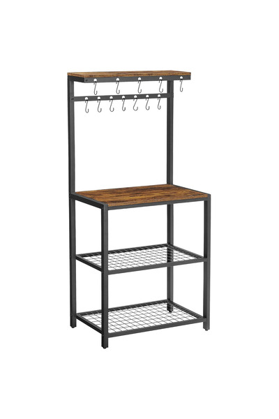 VASAGLE Raft de bucatarie, suport pentru cuptorul cu microunde, cu 3 polite, 60x40x152cm, maro