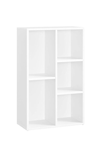 VASAGLE Bookcase, shelf with 5 storage units, for living room, made of wood, 50x24x80cm, white