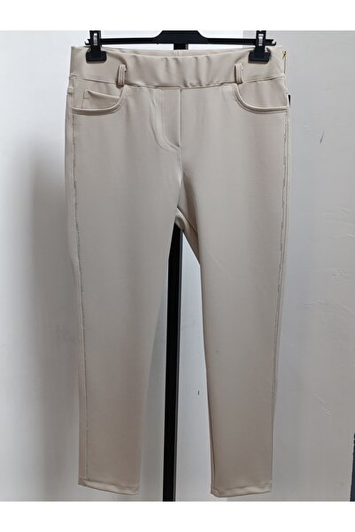 AKŞEN GİYİM Plus Size Punto Pants with Stones on the Sides, Lycra Tightening, Slimming, Narrow Leg, Ankle Length