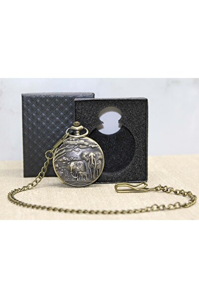 Store Kutulu Antik Filli Köstekli Saat 4x5 Antik Bronz Renk – Retro Cep Saati...