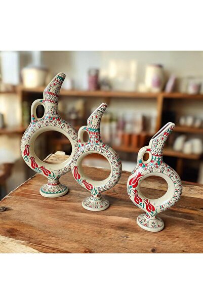 Loremp El Yapımı Seramik İznik Çinisi Hitit Halkalısı Vazo 3 Boy