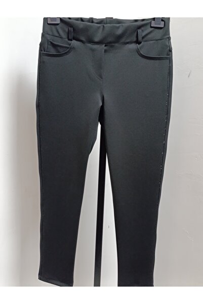 AKŞEN GİYİM Plus Size Punto Pants with Stones on the Sides, Lycra Tightening, Slimming, Narrow Leg, Ankle Length