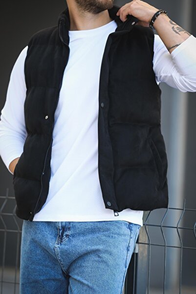 since 1990 man Mantaff Pocketed Stand Collar Filling Men's Inflatable Suede Nubuck Vest