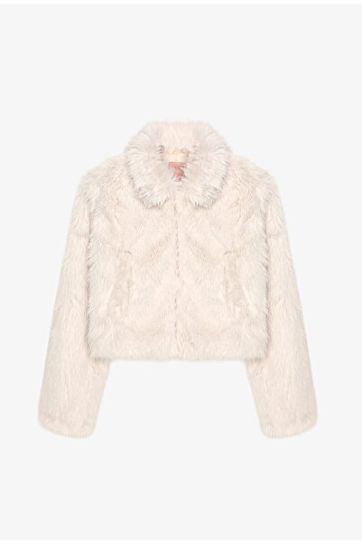 Quzu Zippered Short Fur Jacket Ecru