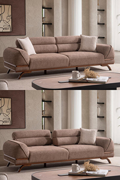 Cavissa Home Living Creas Sırt Mekanizmalı Kanepe Üçlü Koltuk Kahve